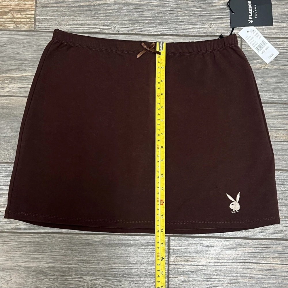NWT Playboy By Pacsun M Mini Skirt Princess Bow Brown Women’s Medium Stretch - Picture 10 of 12